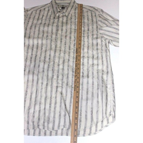 TOMMY BAHAMA Beige Gray Stripes Textured Shirt - Picture 7 of 8
